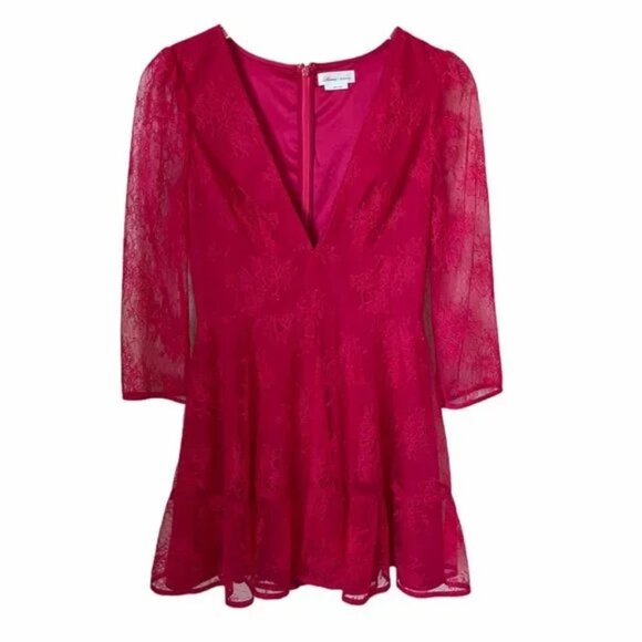 NEW Lovers + Friends Red Lace V Neck Mini Dress S - Picture 1 of 3